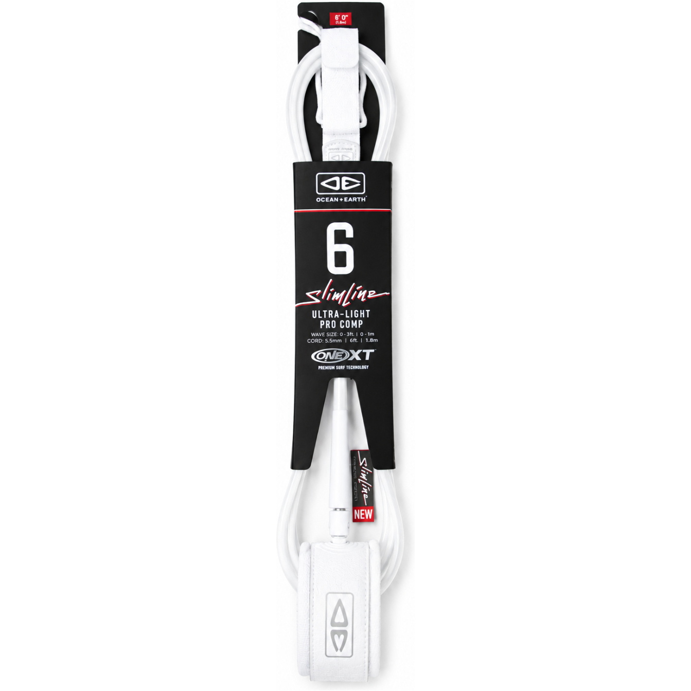 2026 Ocean and Earth 6FT Slimline Lightweight Comp One-XT Surf Leash OESLSC60XT - White